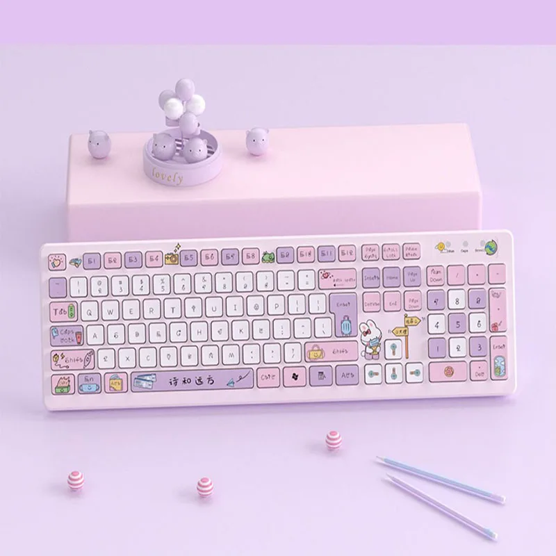 

104 Keys Notebook Wired Keyboard Original Cute Cartoon Creative Girl Office Silent Computer External Poetry and Far