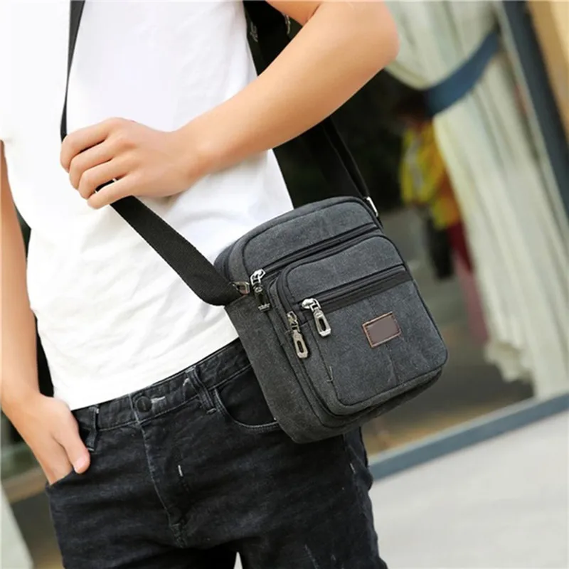 

Bag Retro Bag Solid Multifunctional Shoulder Color Messenger Casual Zipper Fashion Men's Shoulder Flap Canvas Men's Travel