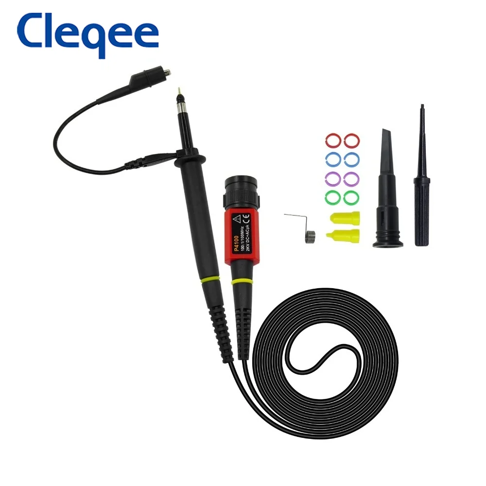 

Cleqee P4100 High Voltage Oscilloscope Probe 100:1 2KV 100MHz 100X Safety BNC Connector for Oscilloscope Adjustable attenuation