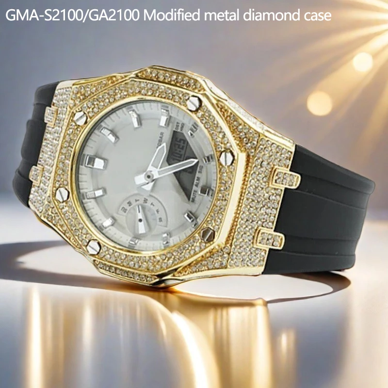 Фото Металлический корпус и резиновый ремешок GA2100, комплект для модификации Casioak GA2100/2110/B2100 GMA-S2100, модификационная деталь из нержавеющей стали с алмазным покрытием. №1