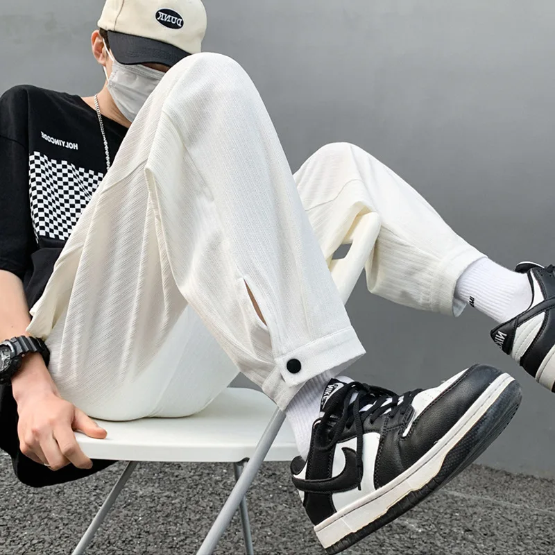 

Men Clothing 2022 Men's Fashion Striped Ice Silk Trousers Casual Drooping Western Pants Summer Loose Large Size Thin Men Pants