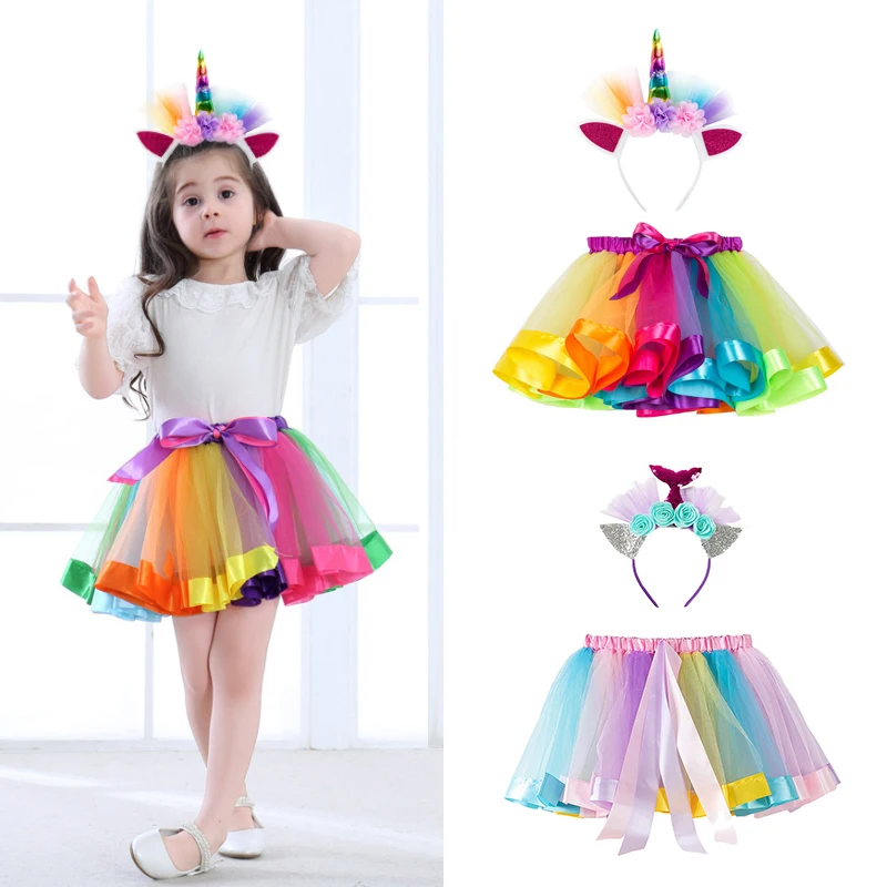 

Fashion Rainbow TuTu Skirts For Princess Mini Pettiskirt Party Dance Colorful Tulle Skirts Girls Clothes Baby Children Clothing