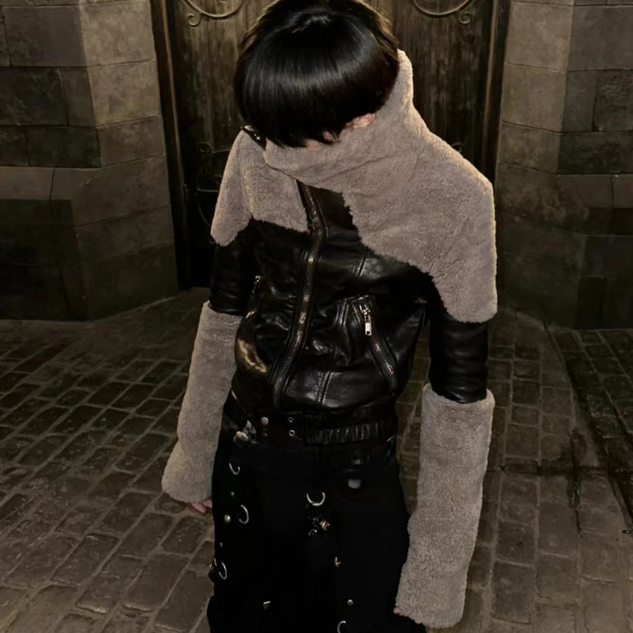 NIGO Мужская и женская кожаная куртка с лоскутным воротником модная уличная крутая