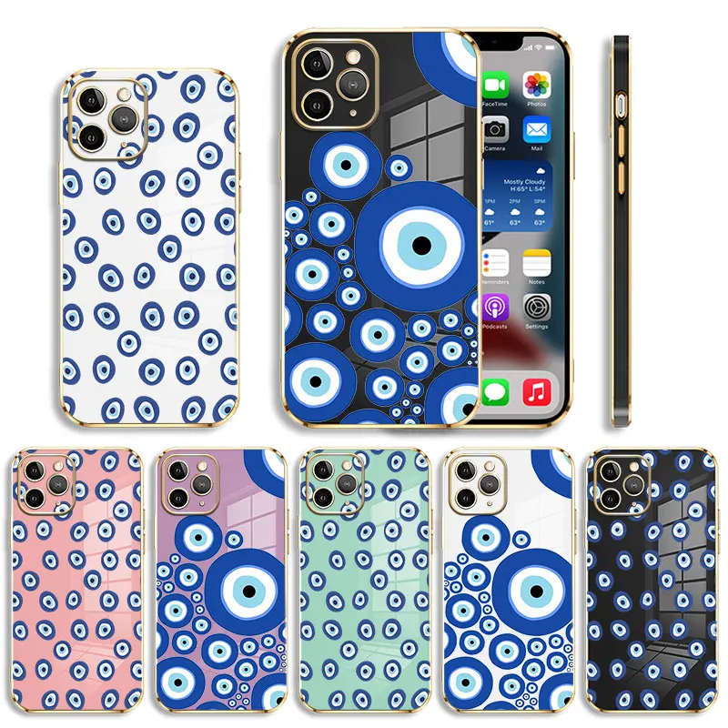 

Luxury Soft Plating Phone Case For iPhone 14 13 12 11 Pro Max Mini X XR XS Max 7 8 6 6s Plus SE East Urban Home Evil Eye