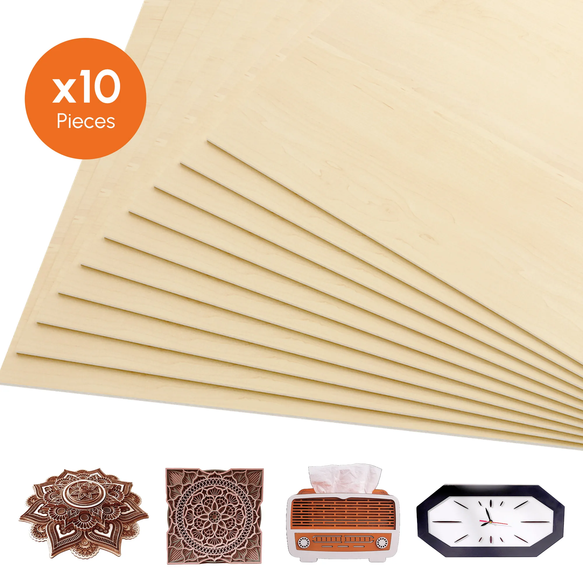 

ORTUR 10PCS Basswood Sheets Unfinished Plank Board Wooden Plywood Natural DIY Laser Carving 3mm 300x300mm Wood Burning Crafting