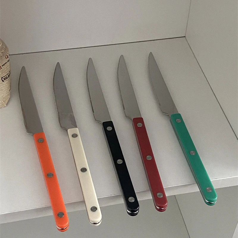 

Французский винтажный цветной нож, вилка, ложка, посуда, Западная еда, ножи, цветные инструменты, ножи, посуда