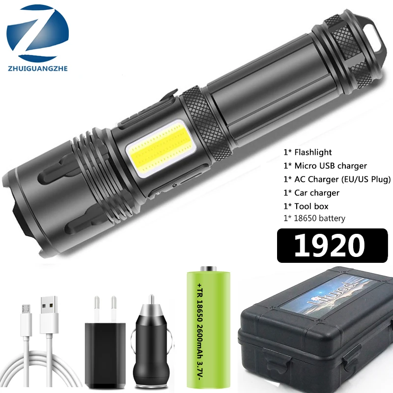 

1920 XHP100 9-core Led COB Flashlight Powerbank Function Torch Usb Rechargeable Zoomable Aluminum Lantern18650 Battery