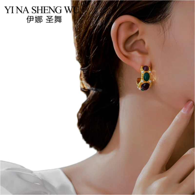 

Vintage Exaggerate Colorful Bead Earring For Women Girl Fashion Jewelry Set Y2k Accessories Charms Lady Party Fit Birthday Gift