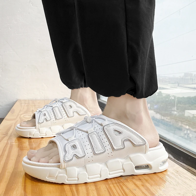 Мужские Нескользящие Боковые Шлепанцы Летняя Пляжная Повседневная Обувь