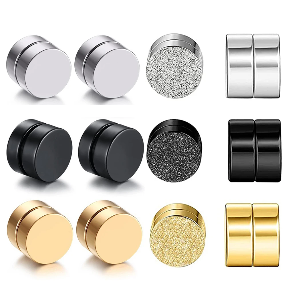 

2pcs Punk Mens Matte Strong Magnet Magnetic Ear Stud Set Non Piercing Earrings Fake Earrings Gift for Boyfriend Lover Jewelry