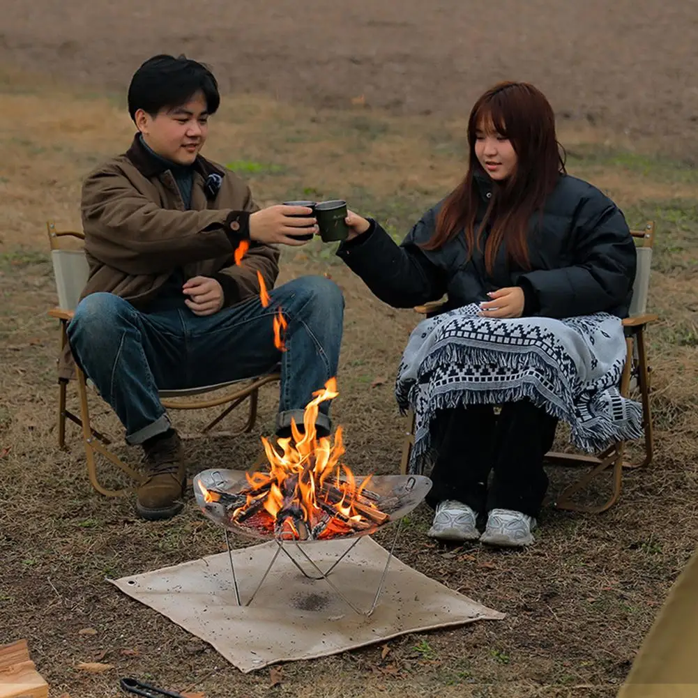 Portable Outdoor Fire Pit Stove Super-light Grill Stainless Steel Foldable Mesh Fire Pits Fireplace For Camping Patio