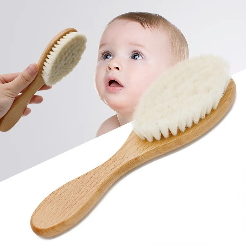 

New Baby Care Pure Natural Wool Baby Wooden Brush Comb Brush Baby Hairbrush Newborn Hair Brush Infant Comb Head Massager