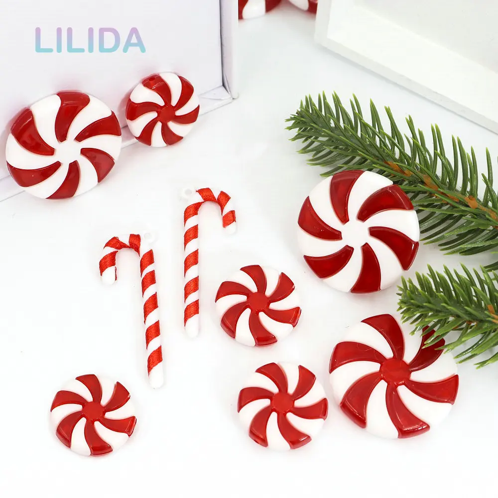 24pcs Christmas Tree Decoration Christmas Candy cane Lollipops Red and White Candy Pendants Home Decor New Year Navidad