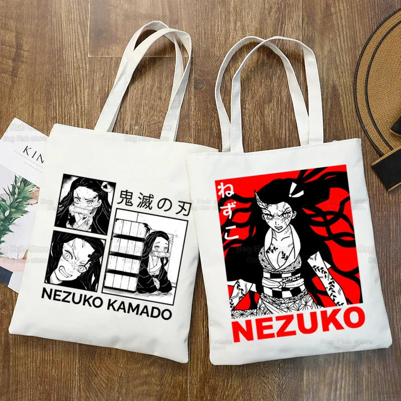 Tanjiro Nezuko Demon Slayer Canvas Bag Harajuku Female Kimetsu No Yaiba Shopping Bag College Original Shoulder Bag Daily Use