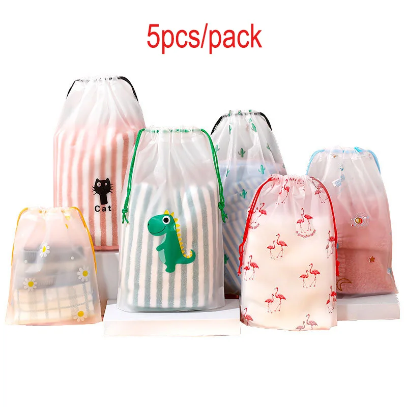 

5pcs Portable Travel Shoe Storage Bag With Drawstring Thicken Reusable Dustproof Cloth Makeup Cosmetics Organizer Wardrobe Bag