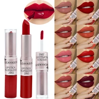 velvet nude matte lip gloss lipstick 2 in 1 waterproof long lasting lip balm sexy red lip tint professional makeup for women
