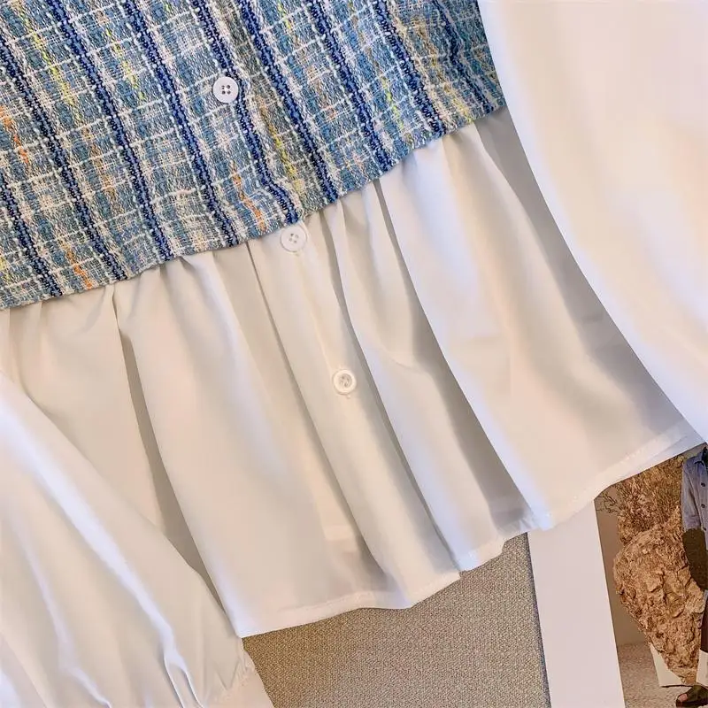 Блузка женская с воротником Питер Пэн модная рубашка в стиле пэчворк Свободная