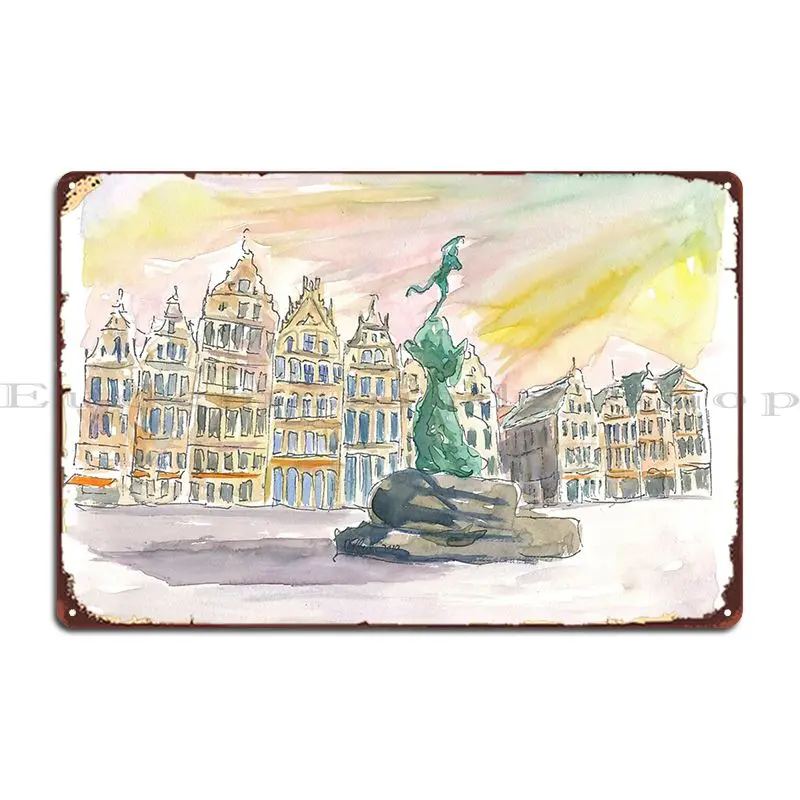 Grote Markt антверпенская уличная сцена послеобеденная металлическая вывеска печать