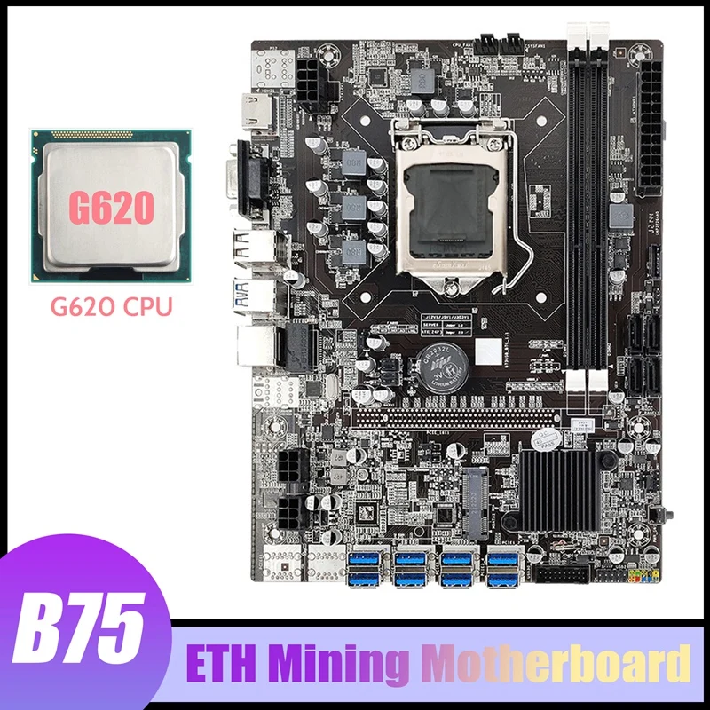 

B75 BTC Mining Motherboard+G620 CPU LGA1155 8XPCIE to USB3.0 Adapter DDR3 MSATA B75 USB ETH Miner Motherboard
