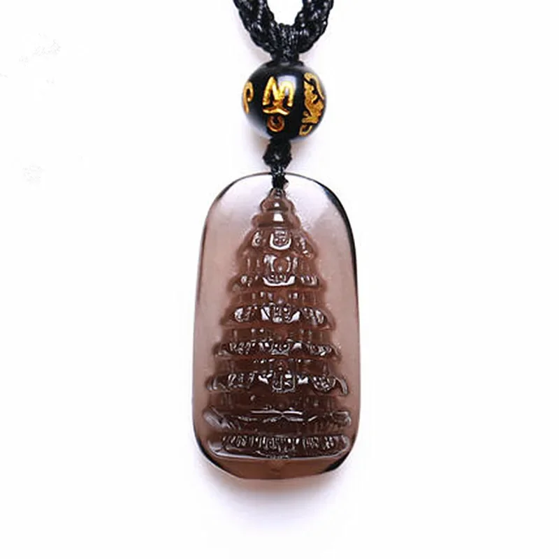 

Wholesale Ice Color Natural Obsidian Stone Necklace Wenchang Tower Pendants For Student Obsidian Sweater Chain Fashion Jewelry