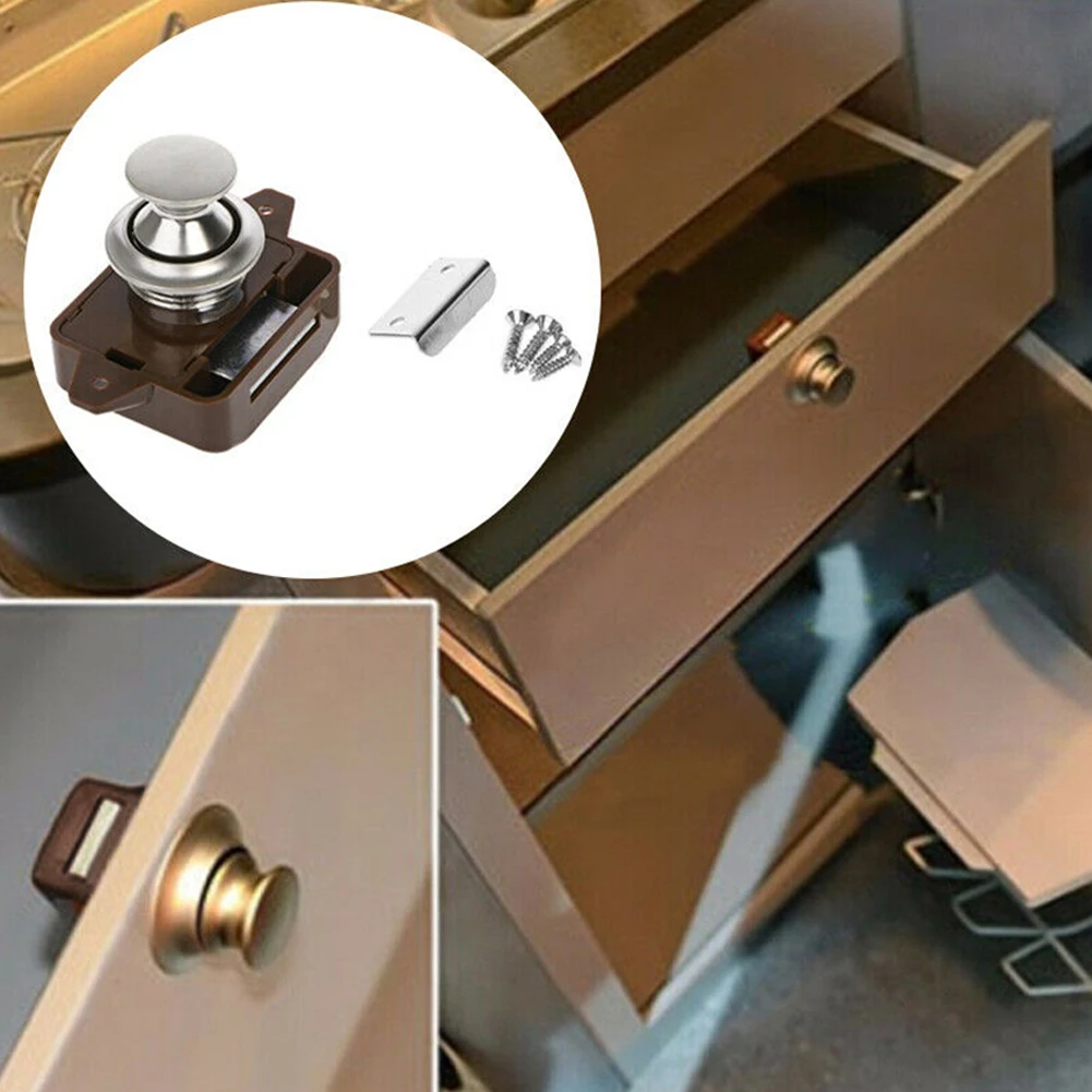 

Push Button Catch Lock Cupboard Door Motorhome Cabinet Camper Caravan Latch Knob Door Hardware Indoor Furniture Door Locks