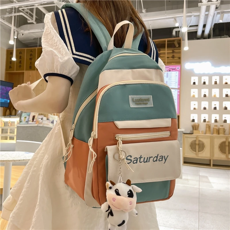 

Водонепроницаемый нейлоновый женский рюкзак контрастных цветов, дорожный рюкзак с несколькими карманами, новинка 2022, дорожная школьная сумка для девочек-подростков