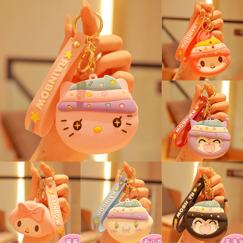 

Sanrio Anime Figure Kuromi Hello Kitty Melody Cinnamoroll Silicone Keychain Coin Purse Ornament Children's Toy Birthday Gifts
