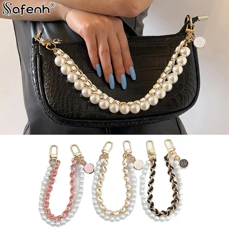 

Vintage Pearl Bag Strap For Handbag Double Layer Chain Pearl Phone Lanyard Exquisite Purse Replacement Handles Bag Accessory