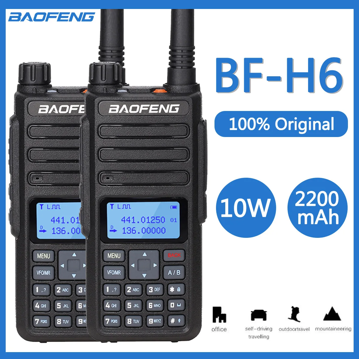 2pcs Baofeng BF-H6 10W Walkie Talkie 10km Ham Radio Transmitter Transreceiver 136-174/400-470MHz Two Way Radio enlarge