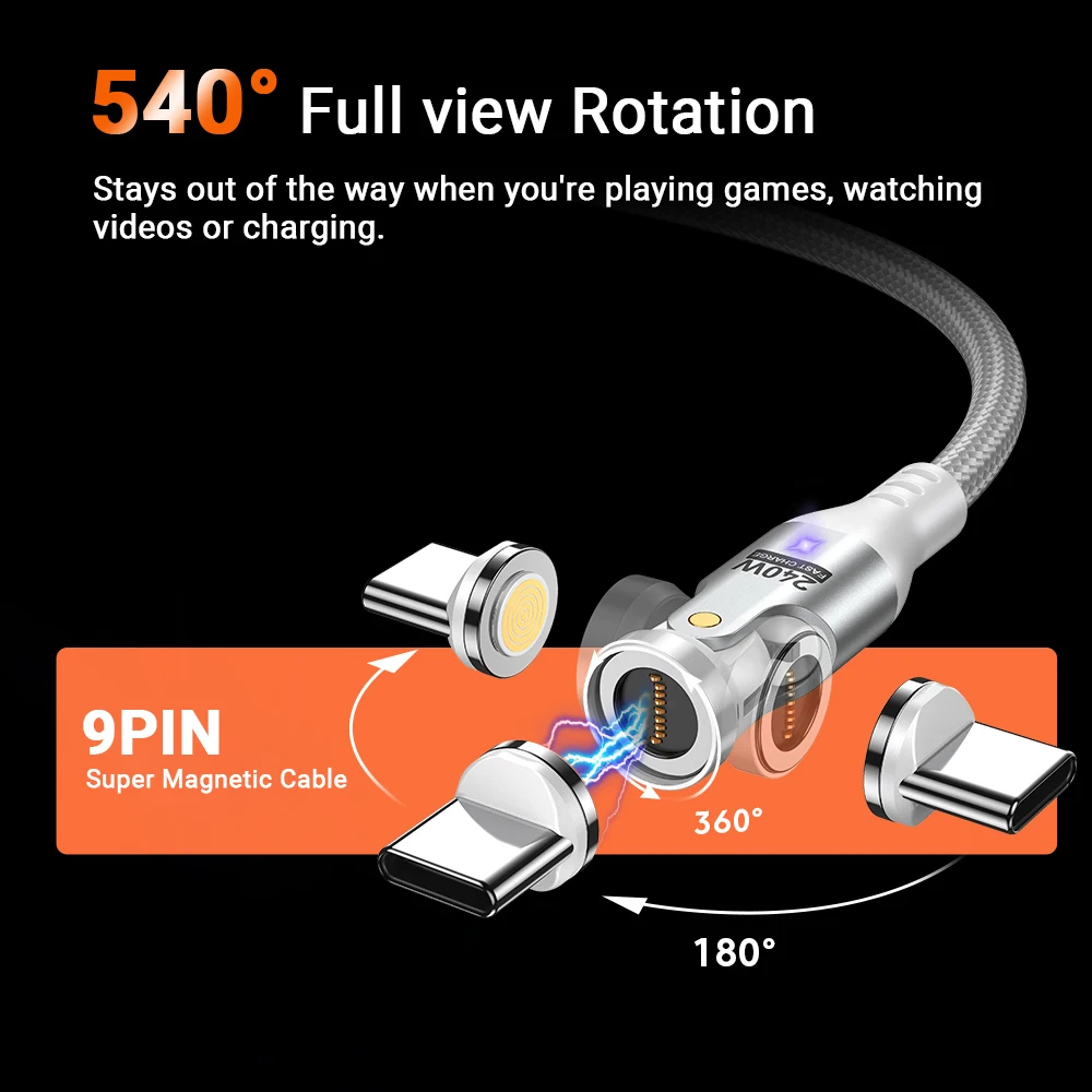 AUFU 5A 240W Magnetic USB C to Type Cable PD3.1 Super Fast Charging for iPhone 16 15 Pro Max MacBook Laptop Samsung Xiaomi