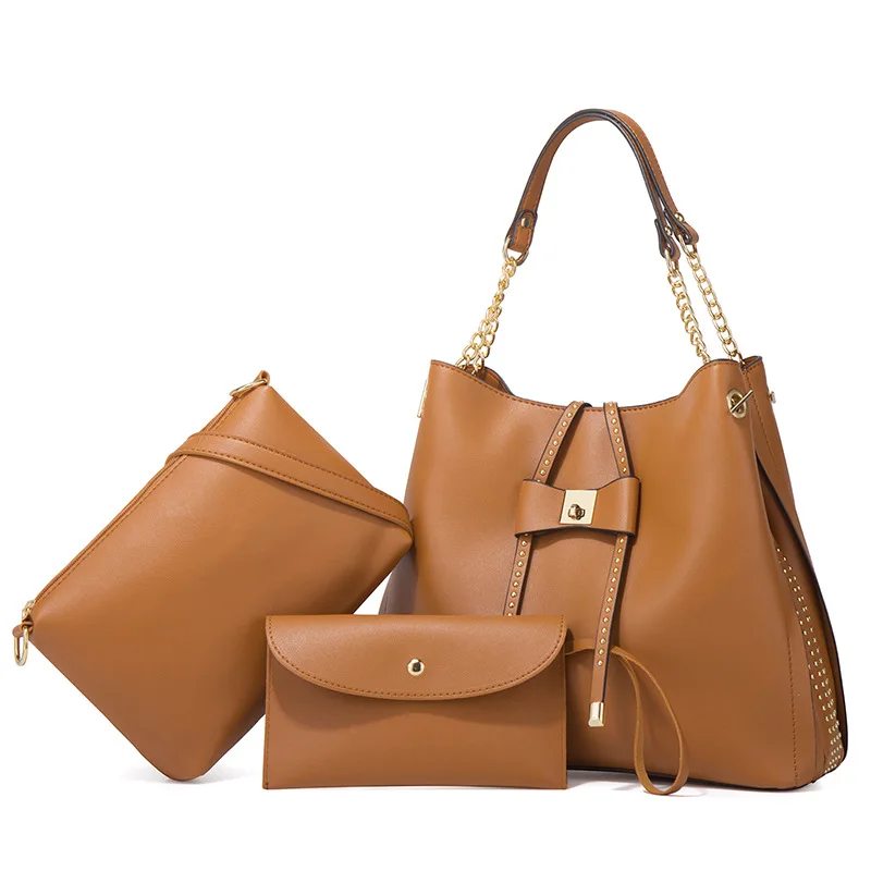 

TRAVEASY 2023 Fashion PU Leather Shoulder Bags for Women Female Composite Bag Solid Color Bow Large Capacity Handbag Versatile