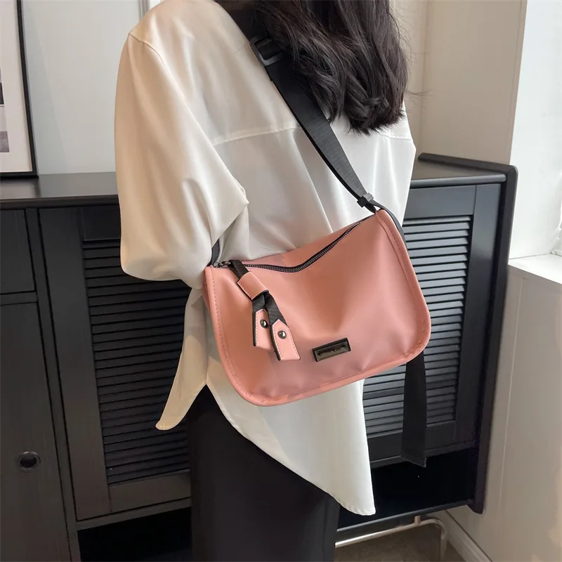Simple Waterproof Oxford Single-Shoulder Bag Solid Color Fashion Crossbody Bags Commute Portable Casual Satchel New Versatile