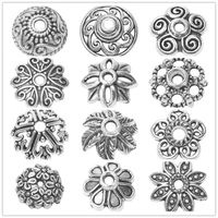 50pcslot silver color flower leaves heart round cutout pattern big hole bead caps for men women jewelry making diy accessories