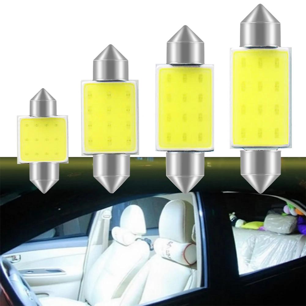 

2pcs New C10W C5W LED COB Festoon 31mm 36mm 39mm 41mm 12V White Bulbs for Cars License Plate Interior Reading Lights 6500K 12SMD