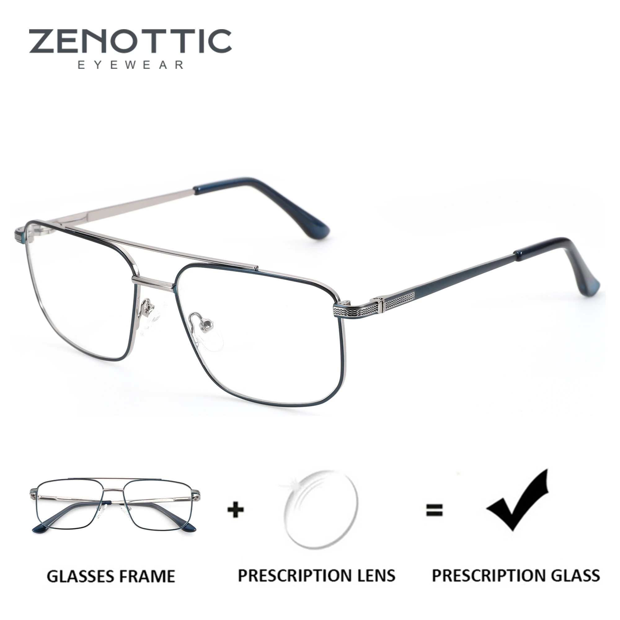 Фото ZENOTTIC (размер M) классические очки-авиаторы по рецепту, оптические очки для пилота и близорукости для мужчин, анти-синий свет/фотохромные №1
