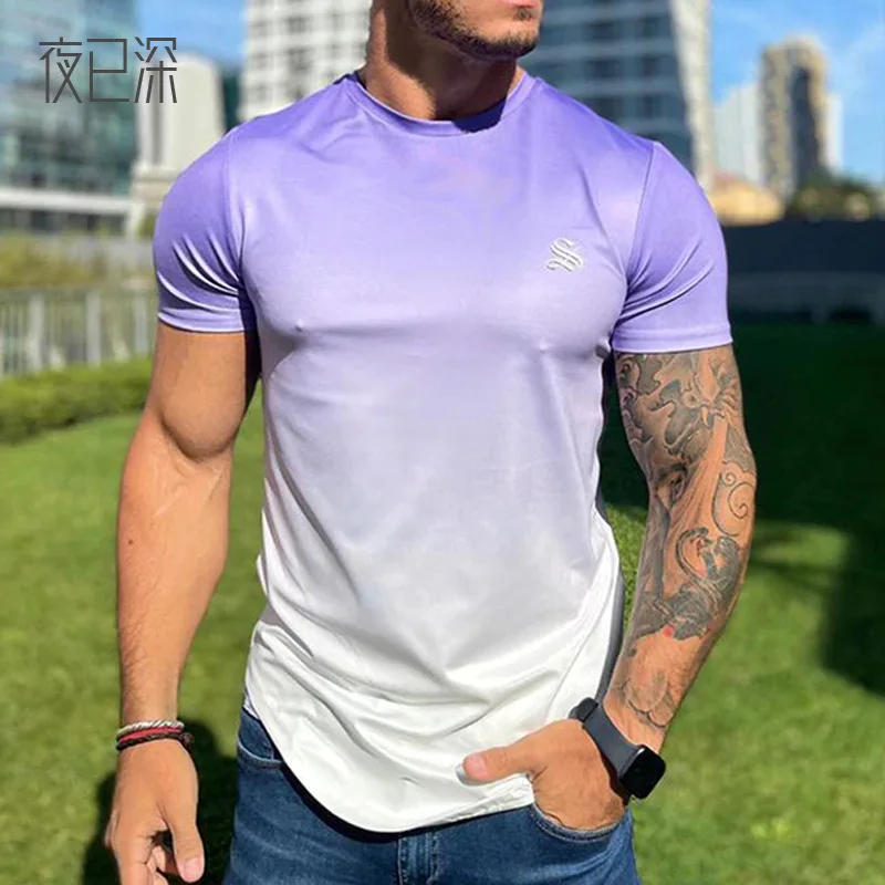 

2022 summer European and American men's casual gradient color short T-shirt loose pullover short sleeve men clothing