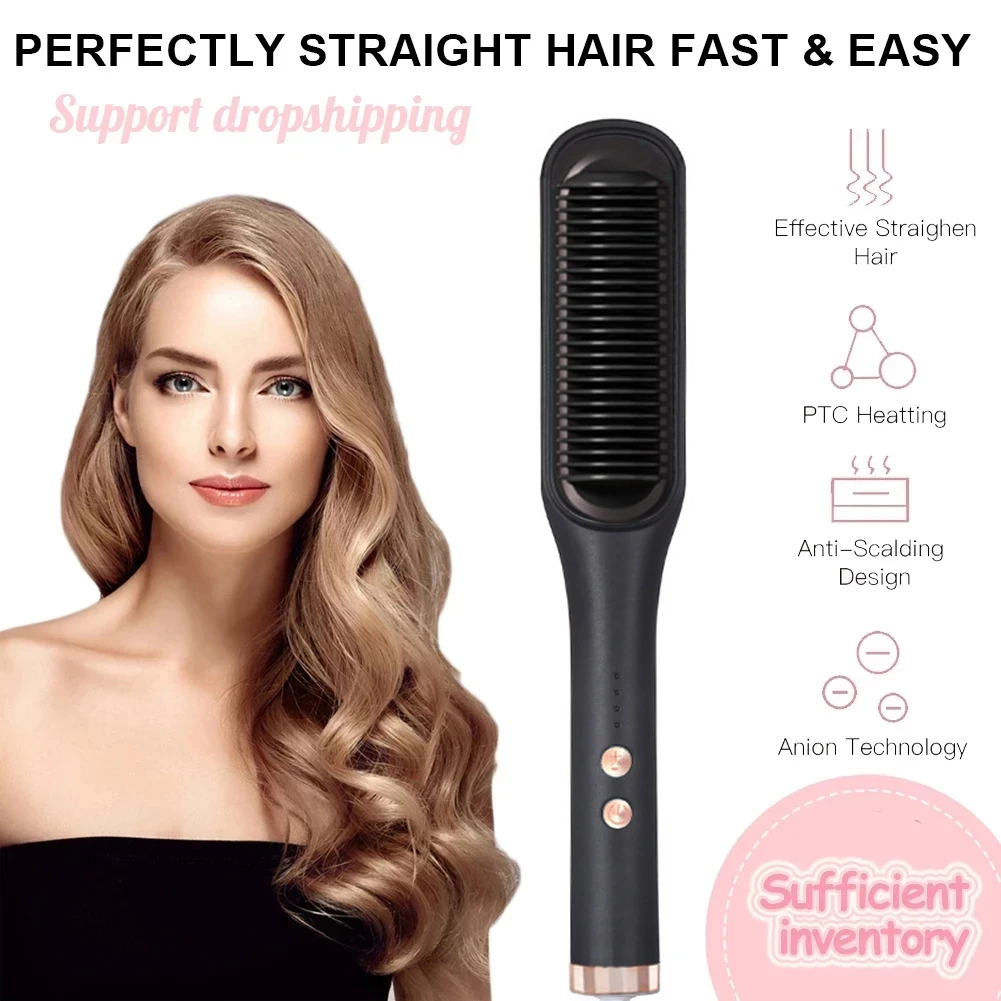 

Professional Hair Straightener Brush Hot Comb Men Beard Straightener Ceramic Ionic Fast Electric Smoothing Hair Brush Styling