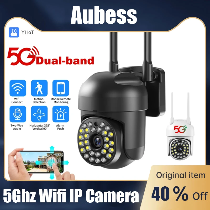 

Aubess 5Ghz Wifi IP Camera Outdoor 2MP Ai Human Detection Auto Tracking PTZ Camera Color IR Night Vision Home Security CCTV Cam