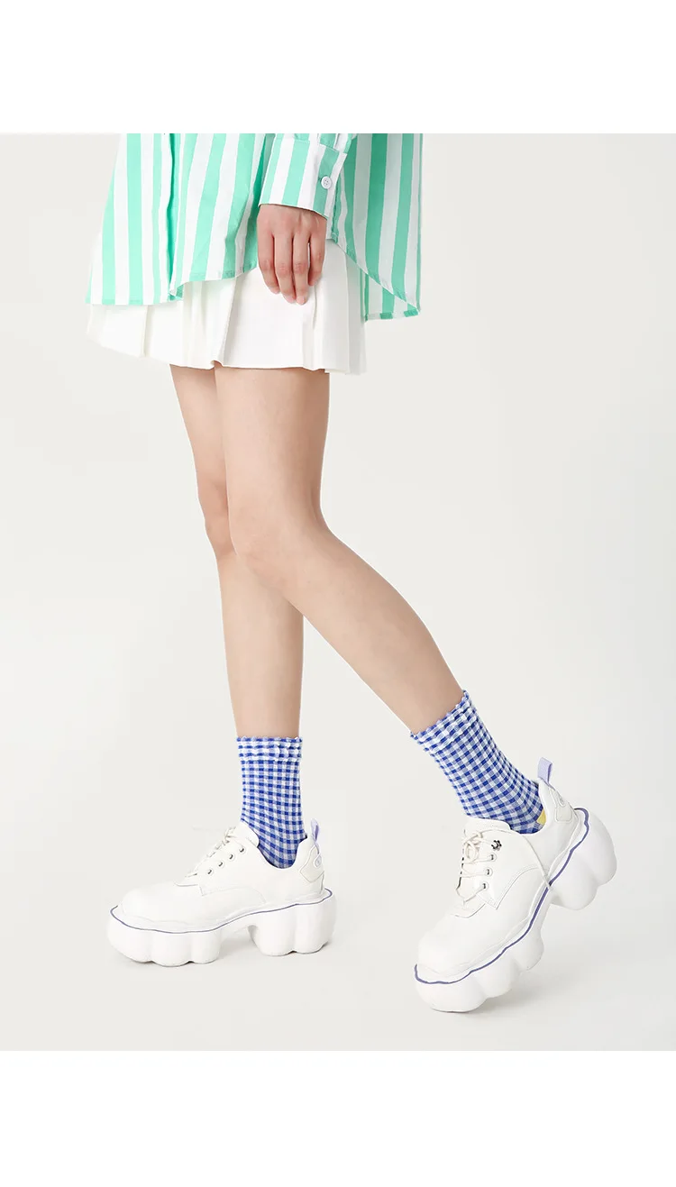 Renaissance Original Woman Lady Girls Spring Summer Autumn Winter Mid Tude Plaid Checkered Ins Fashion Candy Color Cotton Socks