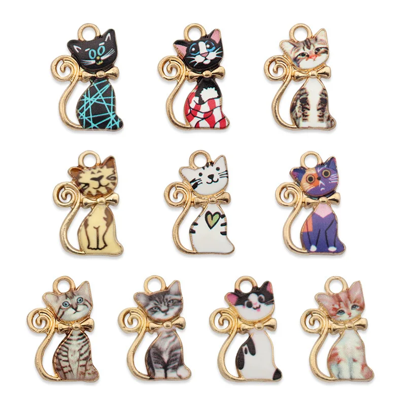 

5pcs Cute Cat Charms For Jewelry Making Women Earrings Bracelets Charms Pendant Enamel Jewelry Wholesale Charm Beads Animal Lot