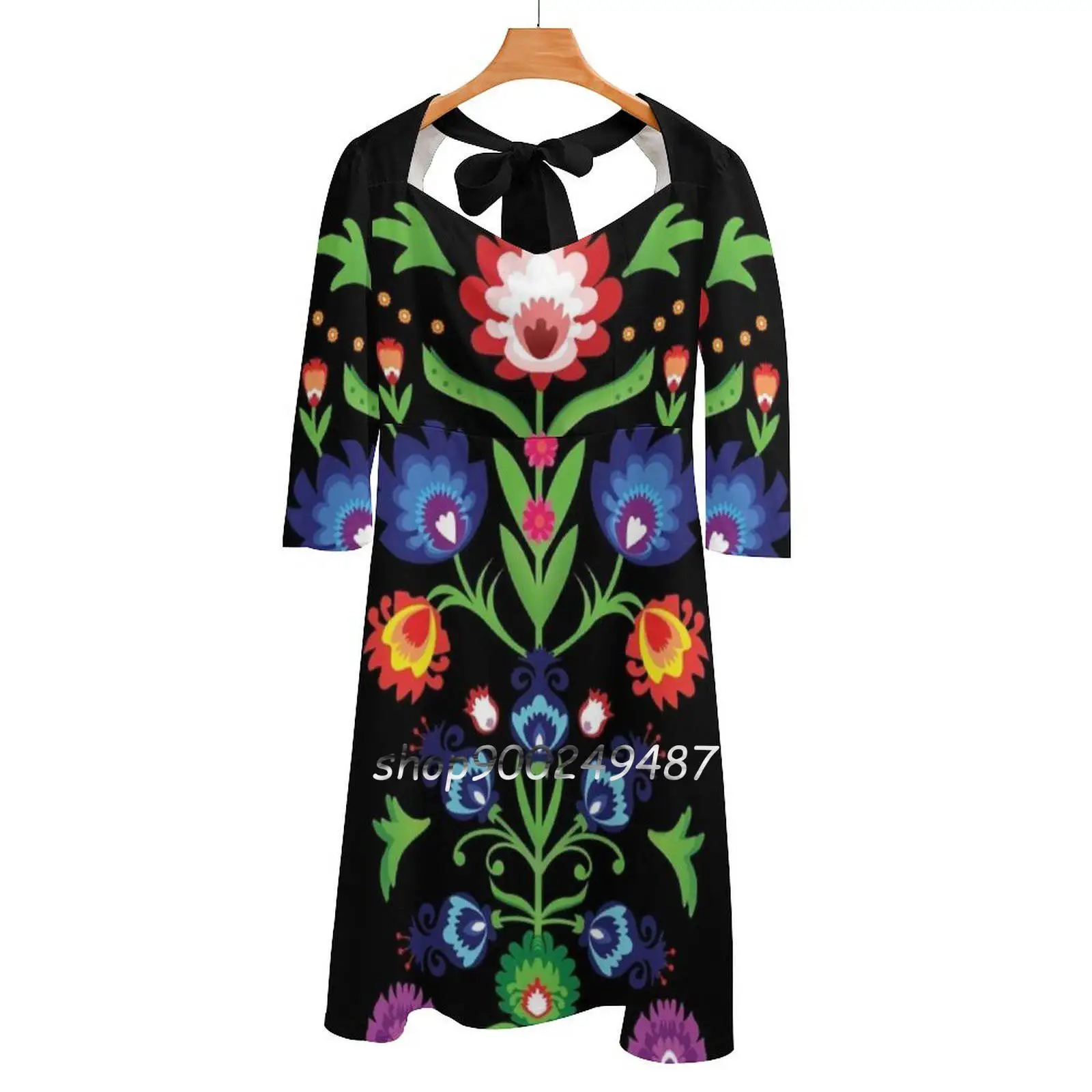 

Folk-Beautiful Folk Composition #1 ( See #2 , Too ) Square Neck Dress New Plus Size Elegant Women Waist Tight Dress Folk Floral
