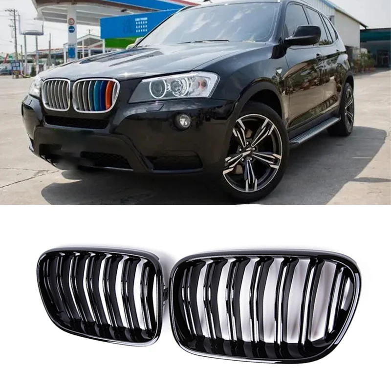 

Car Bumper Gloss Matte Black 2 Line Slat Grille Kidney Grill Front Bumper Racing Grills Car Styling For BMW F25 X3 2011-2013