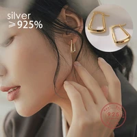 silver color simple geometric hoop stud earrings woman fashion light luxury party jewelry accessories girlfriend gifts