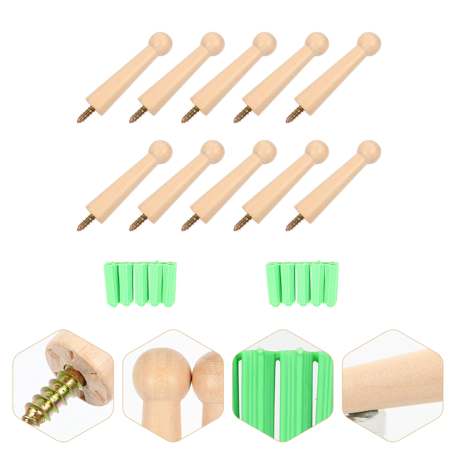 

10 Pcs Wooden DIY Hook Coat Living Room Scarf Hangers Closet Bedroom Hat Rack Wall