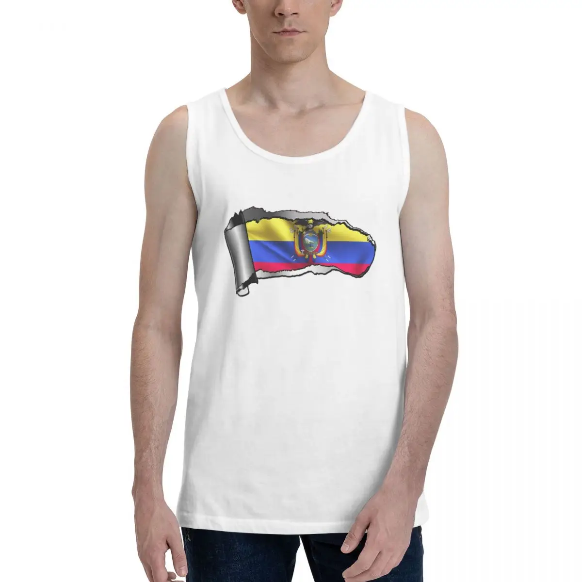 

Летняя мужская модная хлопчатобумажная рваная рубашка с разрезанным 3d-флагом Эквадора, мужские майки без рукавов