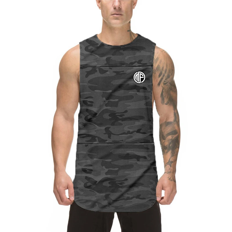 Mens Clothing Casual Sports Gym Camouflage Mesh Tank Top Fitness Bodybuilding Singlets Breathable Sleeveless Quick-drying Vest