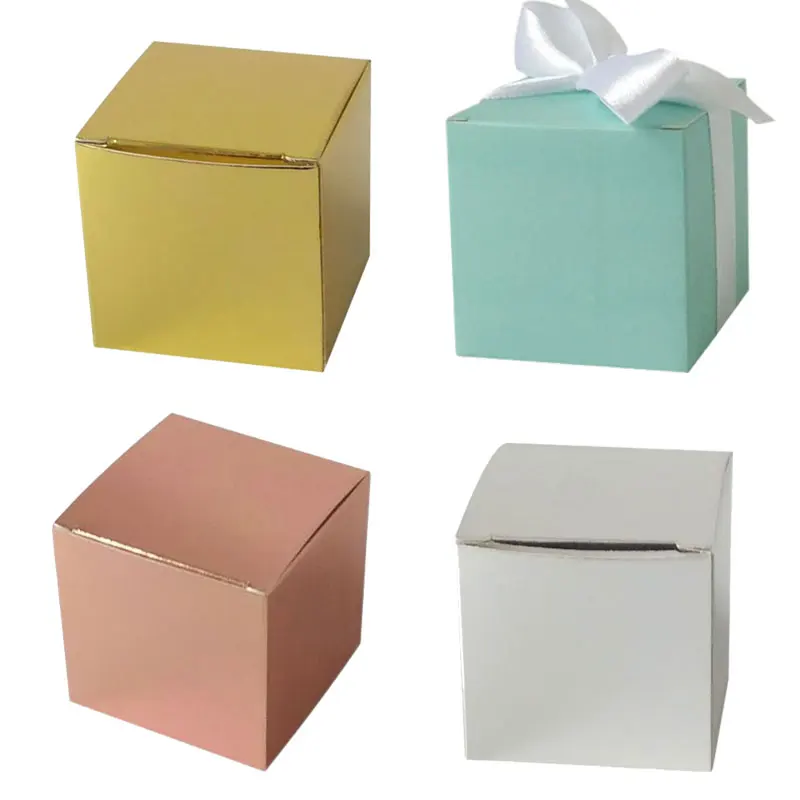 

50pcs Blank Square Christmas Paper Gift Box With Ribbon DIY Rosegold Cardboard Box Packaging Soap Cookie Candy Party Favor Decor