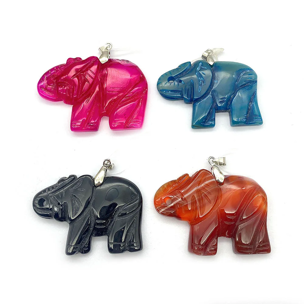 

1pc Natural Gem Agate Elephant shape Pendant Handmade Crafts DIY Charm Necklace Jewelry Accessorie Exquisite Gift Making 34x51mm