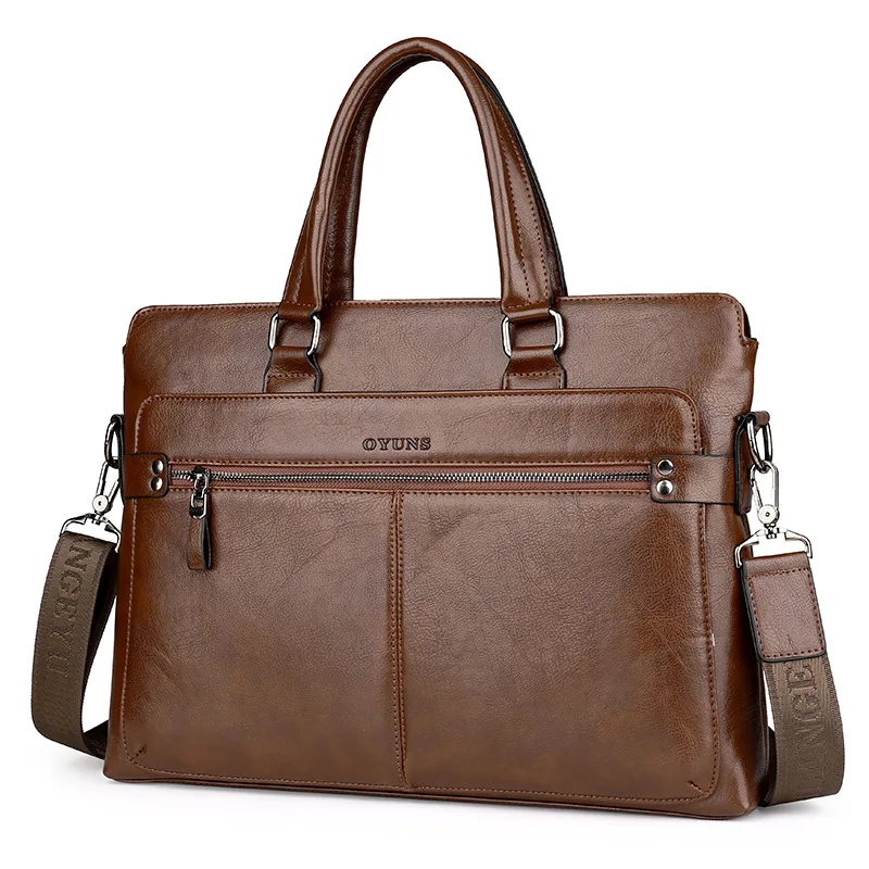 Men's Handbag Pu Leather Horizontal Business Briefcase Computer Bag Shoulder Diagonal Bag Leisure Travel Office Bag Documents