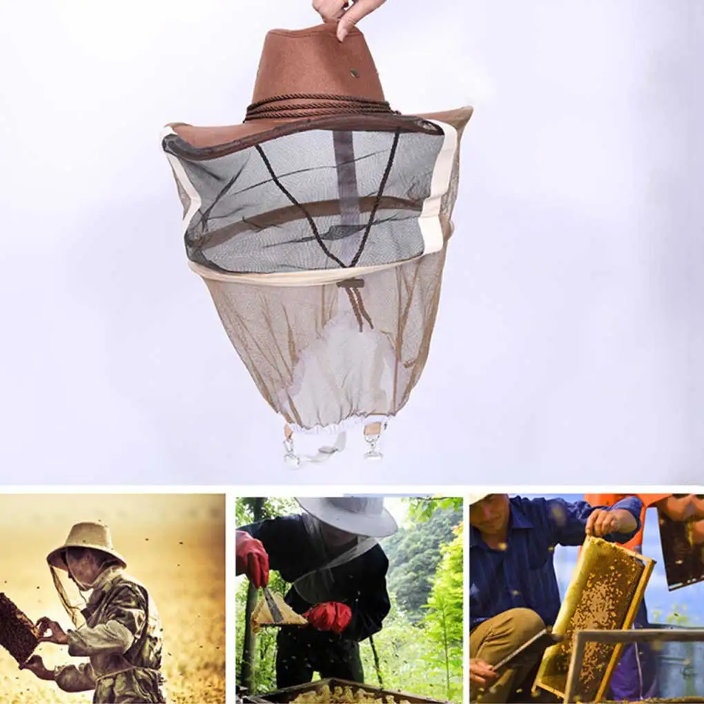 

Women Men Beekeeping Hat Mesh Net Insect Face Head Protector Protective Unisex Cap Breathable Strap Leather Polyester